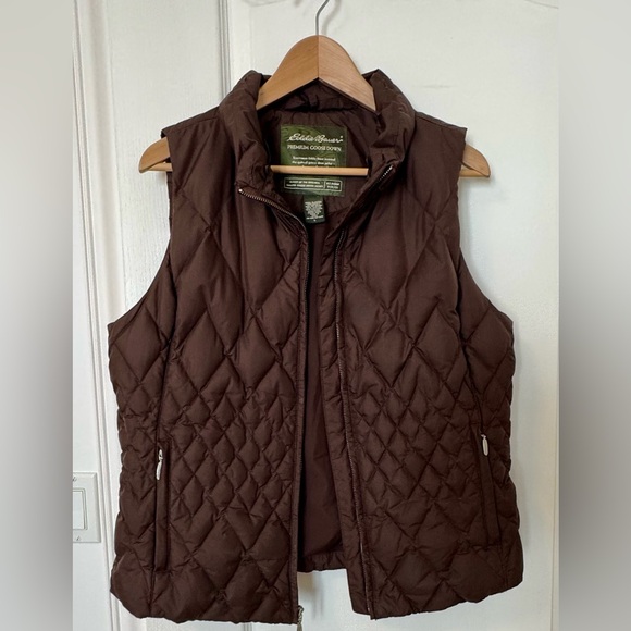 Eddie Bauer Premium Goosedown Quilted Vest Womens L. Brown Zip Mock Neck - Picture 4 of 16